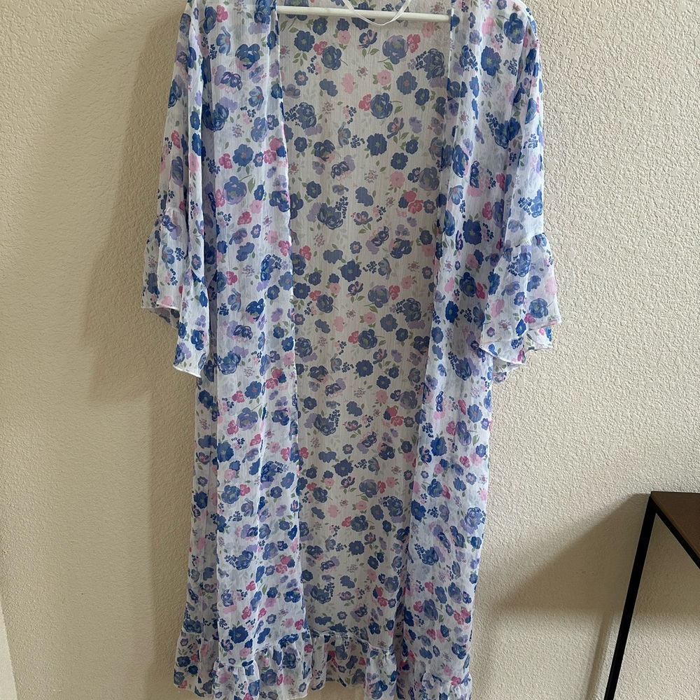 LOFT Floral Kimono Robe - Blue and Pink